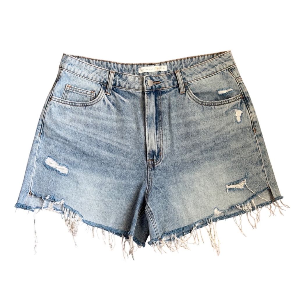 Altar'd State Denim Shorts Womens XL Light Wash High Rise Distressed Raw Hem